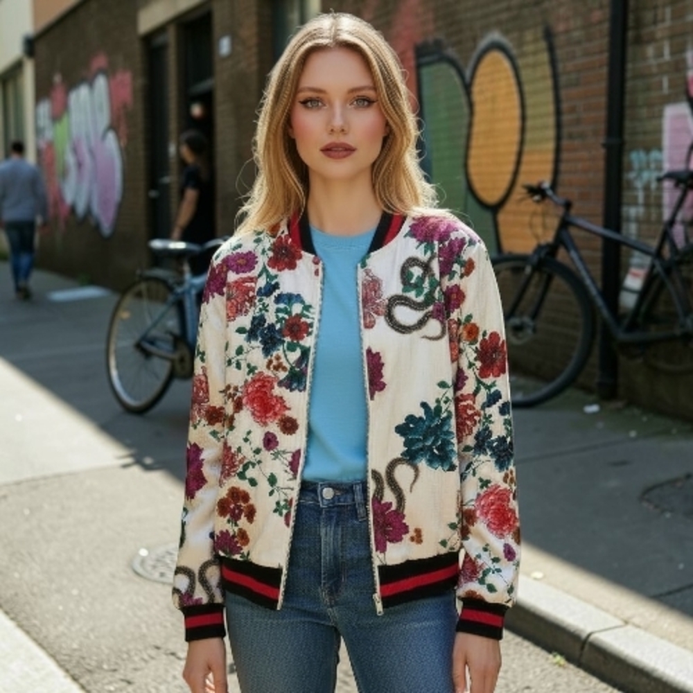 Colleen Lopez Multicolor Floral Bomber Jacket